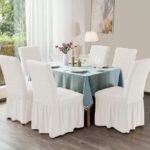 Set 6 huse de scaun, cu volane, Alb