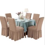 Set 6 huse de scaun, cu volane, Cafea cu lapte