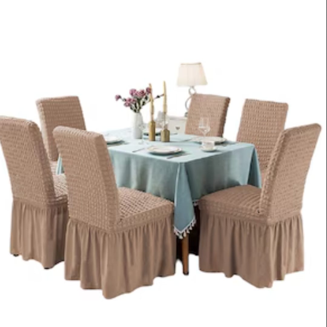 Set 6 huse de scaun, cu volane, Cafea cu lapte