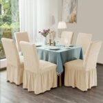 Set 6 huse de scaun, cu volane, Crem