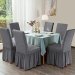 Set 6 huse de scaun, cu volane, Gri deschis