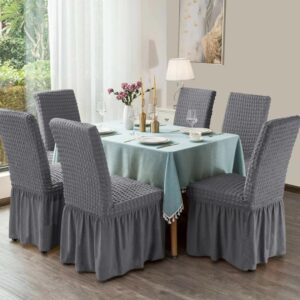 Set 6 huse de scaun, cu volane, Gri deschis