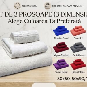 Set 3 Prosoape Baie Bumbac 100% Model Grecesc 500 g