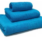 Set 3 prosoape de baie turcoaz din bumbac 100% cu model grecesc