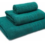 Set 3 prosoape de baie verde din bumbac 100% cu model grecesc